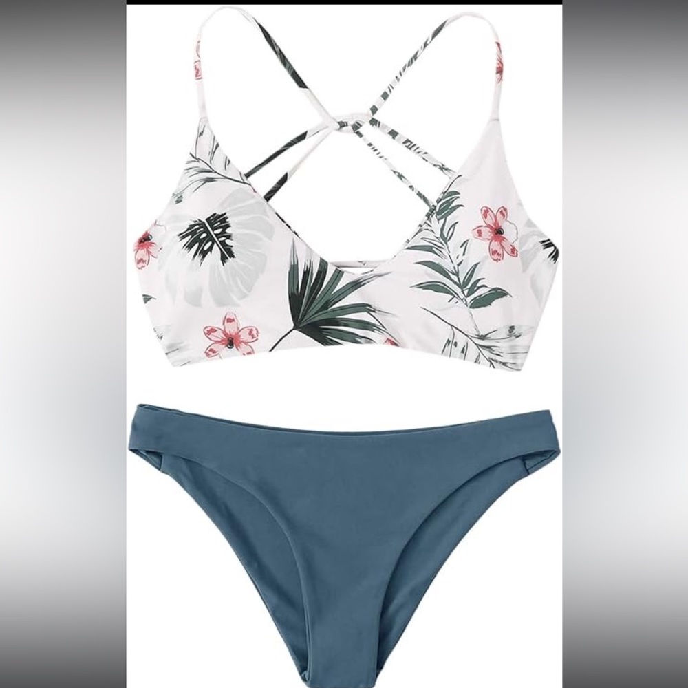 SweatyRocks Women's Sexy Floral Print Cross Back Bikini Set New Size Large